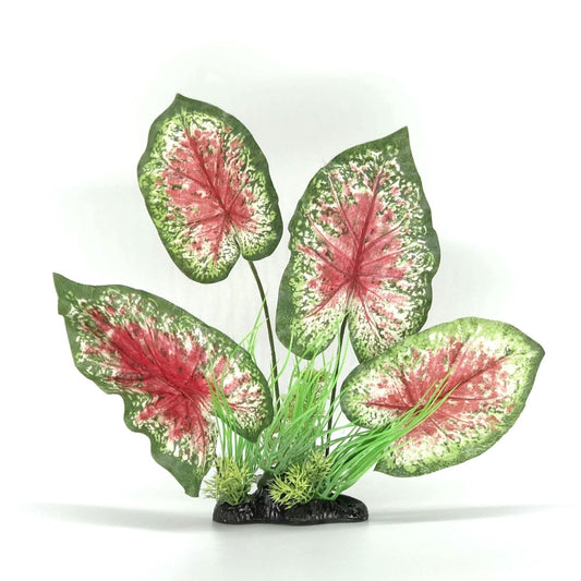 Pink and green large silk leaf aquarium decoration