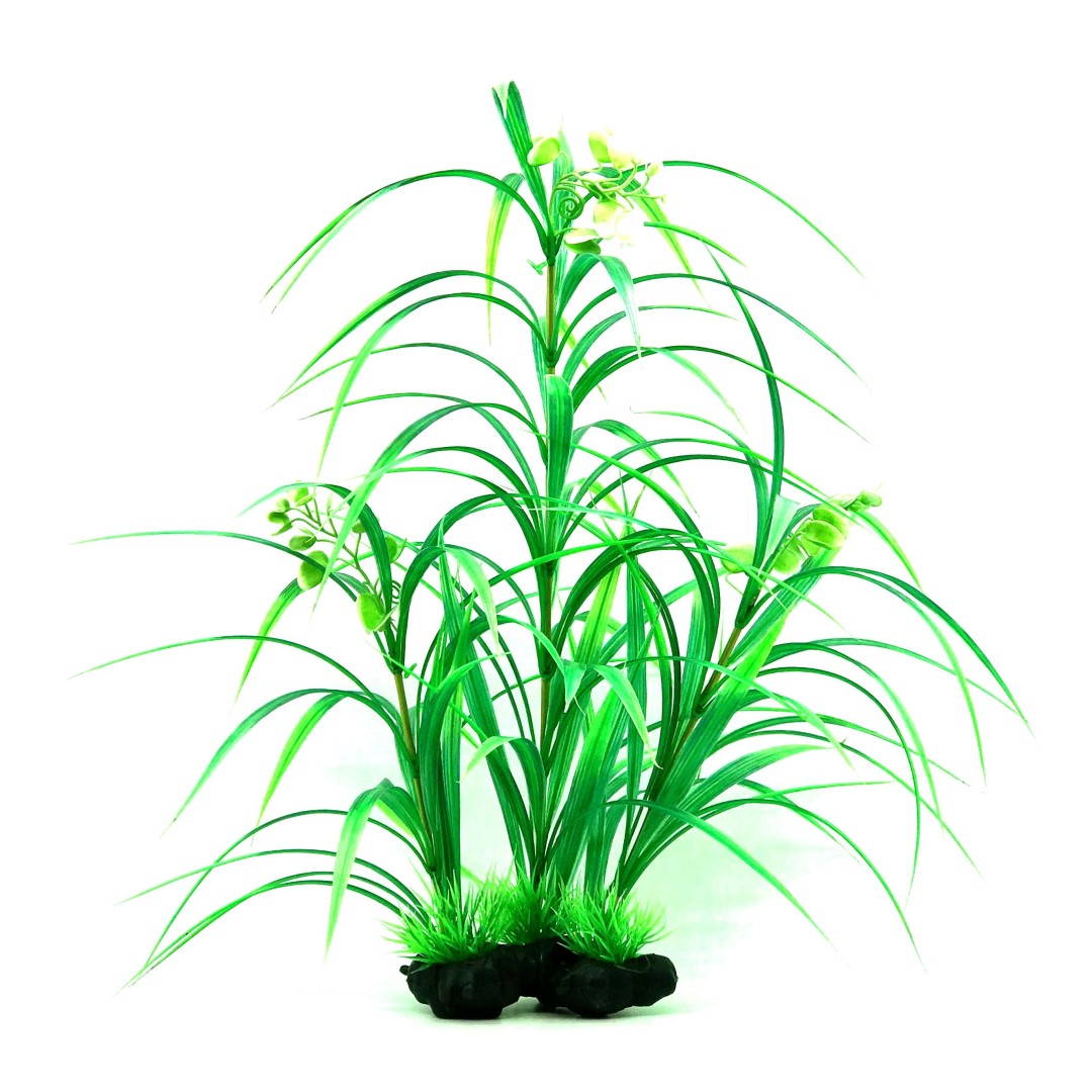 tall green grass aquarium decoration with small white flowers