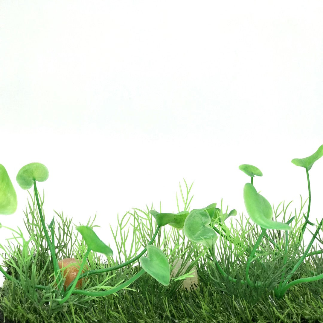 close up of plastic grass aquarium plant