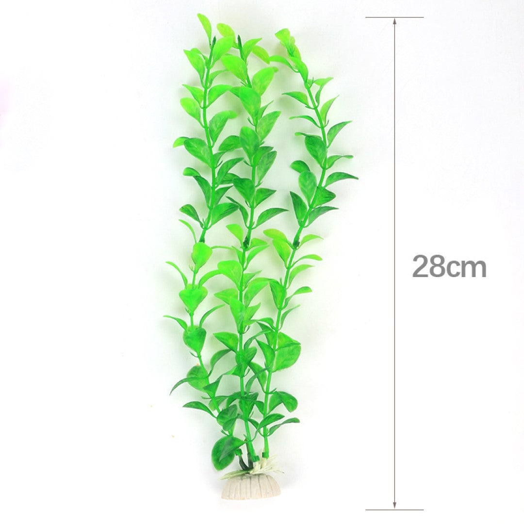 green plastic aquarium plant with measurement of 28 cm tall