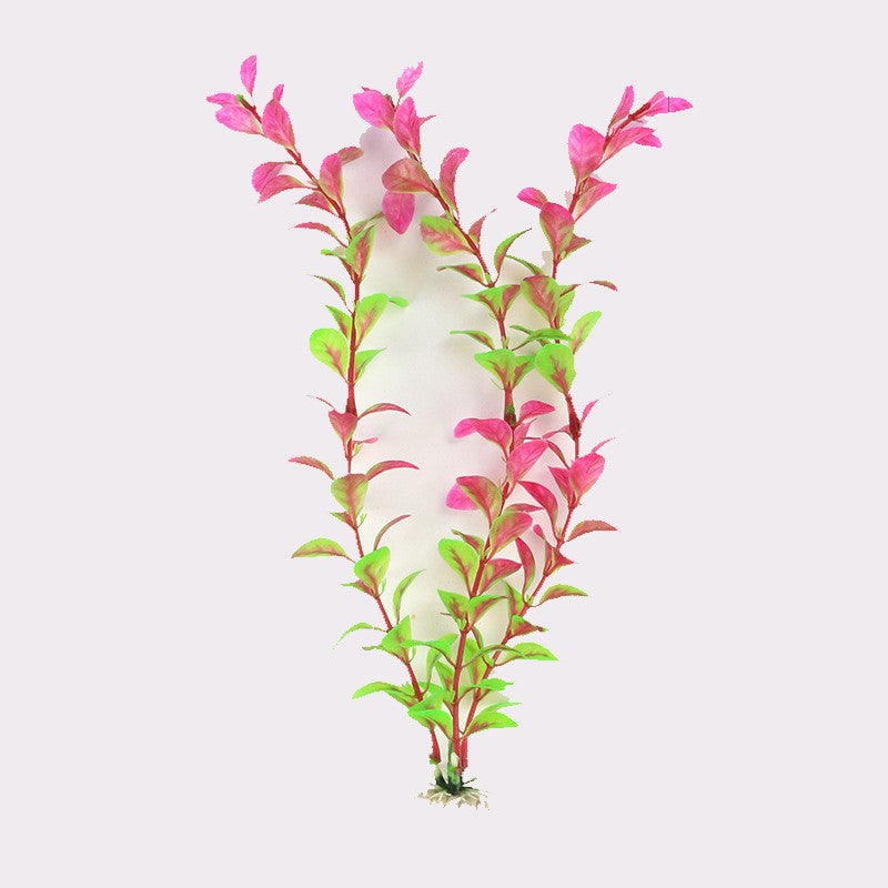 pink and green plastic fish tank plant